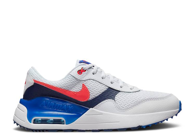 【 NIKE AIR MAX SYSTM GS WHITE ROYAL CRIMSON / WHITE MIDNIGHT NAVY GAME ROYAL 】 マックス 白色 ホワイト 紺色 ネイビー ゲーム エアマックス ゲームロイヤル 青 ブルー ジュニア キッズ ベビー マタニティ ス