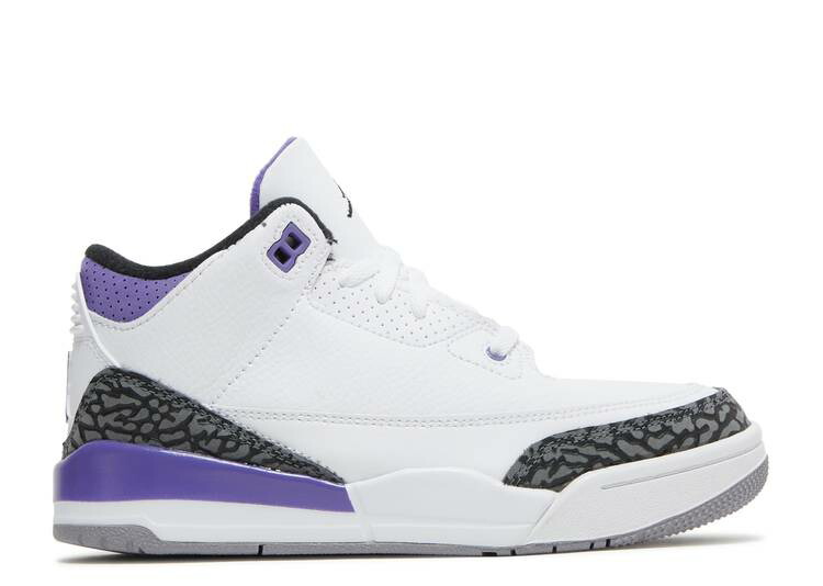 【 AIR JORDAN JORDAN 3 RETRO PS 'DARK IRIS' / WHITE BLACK DARK IRIS CEMENT 】 ナイキ 白色 ホワイト 黒色 ブラック 灰色 シメント エアジョーダン ジュニア キッズ ベビー マタニティ スニーカー｜スニケス