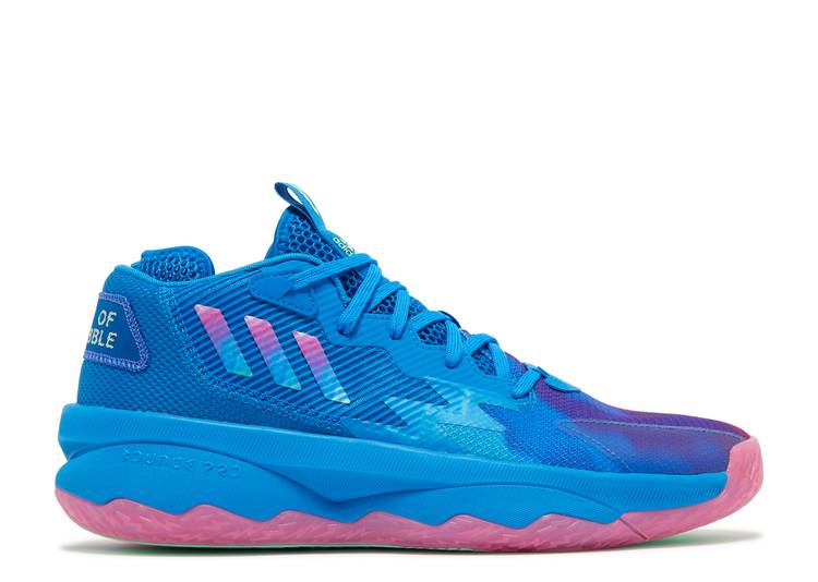 【 ADIDAS DAME 8 \u0027BATTLE OF THE BUBBLE\u0027 / BLUE RUSH PULSE MINT SOLAR PINK 】 アディダス 青味 青み 混雑時 サクラ色 スニーカー メンズ