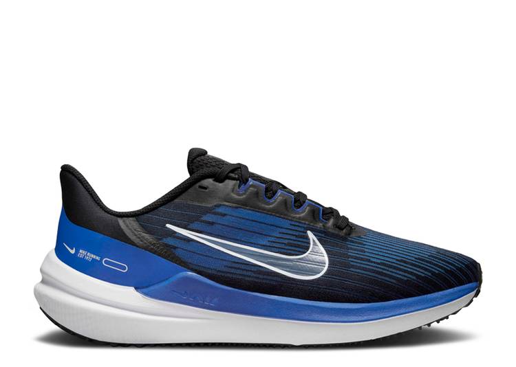 【 NIKE AIR WINFLO 9 BLACK OLD ROYAL / BLACK OLD ROYAL RACER BLUE WHITE 】 黒色 ブラック 青色 ブルー 白色 ホワイト スニーカー メンズ ナイキ