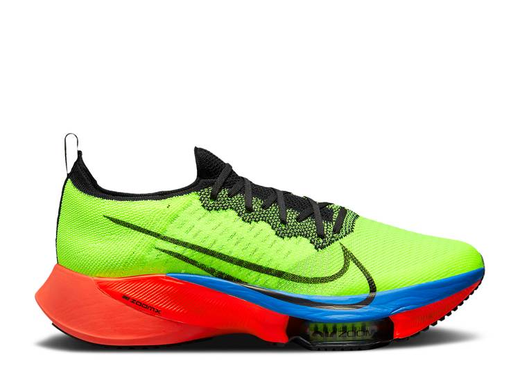 【 NIKE AIR ZOOM TEMPO NEXT% FLYKNIT \u0027VOLT\u0027 / VOLT BRIGHT CRIMSON LIGHT PHOTO 】 望遠レンズ 飛球編み物 クリムゾン スニーカー メンズ ナイキ