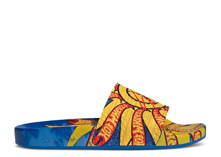 【 ADIDAS SEAN WOTHERSPOON X HOT WHEELS ADILETTE SLIDES / BLUE BIRD BOLD GOLD CORE BLACK 】 アディダス アディレッタ 青色 ブルー ゴールド コア 黒色 ブラック スニーカー メンズ|スニケス