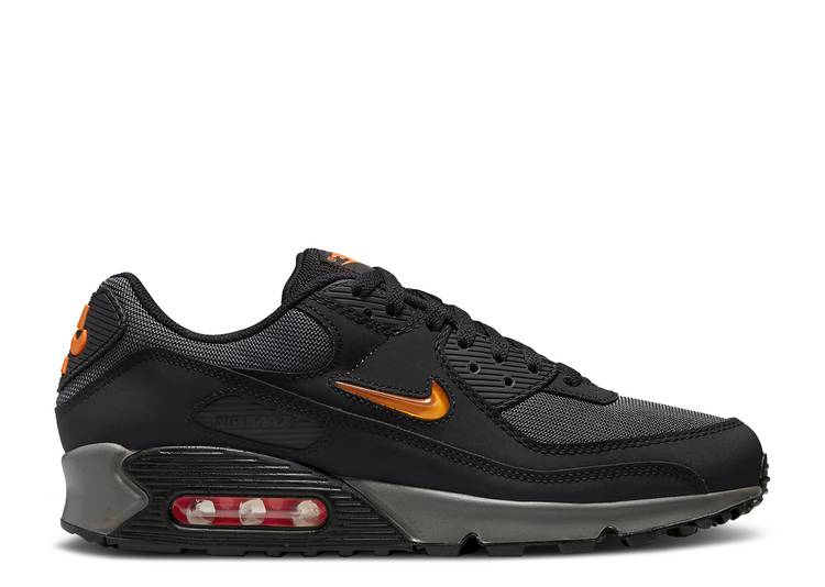 【 NIKE AIR MAX 90 'JEWEL - BLACK SAFETY ORANGE' / BLACK IRON GREY SAFETY ORANGE 】 マックス 黒色 ブラック 灰色 グレー 橙 オレンジ エアマックス スニーカー メンズ ナイキ|スニケス