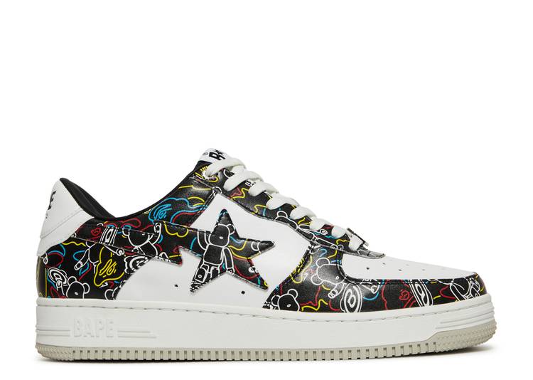 【 BAPE MEDICOM TOY X BAPESTA LOW M2 \u0027BE@R CAMO - BLACK\u0027 / WHITE BLACK 】 家鴨柄 白いこと 白いこと 黒いこと 黒いこと スニーカー メンズ ベイプ