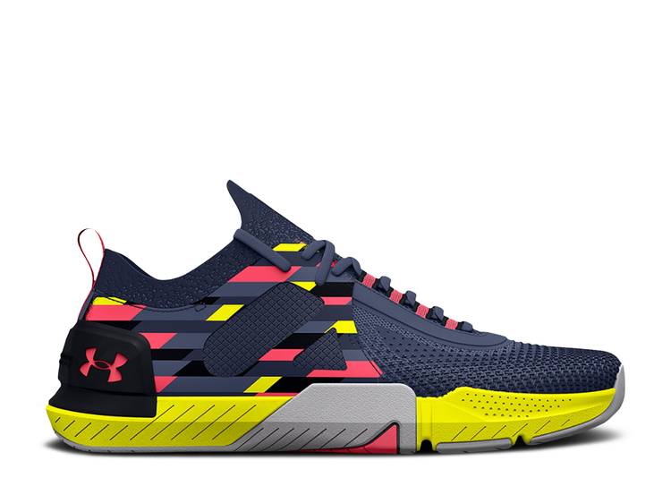 【 UNDER ARMOUR TRIBASE REIGN 4 PRO AMP \u0027AURORA PURPLE MULTI\u0027 / AURORA PURPLE YELLOW RAY 】 労働者階級 アンプリファイアー 紫 パープル 黄味がかった 黄色 アンダーアーマー スニーカー メンズ