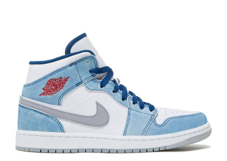 【 AIR JORDAN JORDAN 1 MID SE 'FRENCH BLUE' / FRENCH BLUE WHITE LIGHT STEEL 】 ナイキ ミッド 青色 ブルー 白色 ホワイト 銀色 スチール エアジョーダン スニーカー メンズ|スニケス