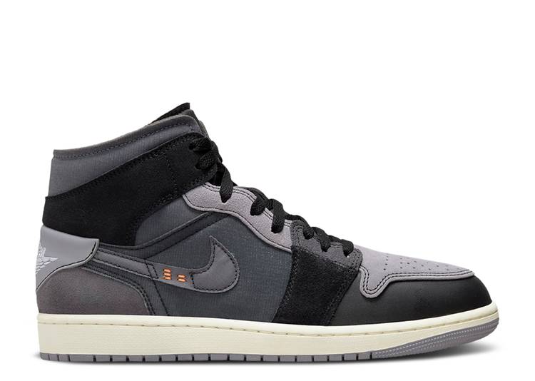 【 AIR JORDAN JORDAN 1 MID SE CRAFT \u0027INSIDE OUT - BLACK\u0027 / BLACK LIGHT GRAPHITE SAIL CEMENT 】 ナイキ ミッド 黒いこと 黒いこと 薄墨色 シメント エアジョーダン スニーカー メンズ
