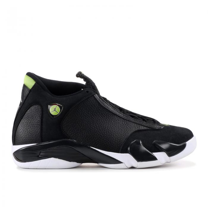 【 AIR JORDAN JORDAN 14 RETRO 'INDIGLO' 2016 / BLACK BLACK WHITE VIVID GREEN 】 ナイキ 黒色 ブラック 白色 ホワイト 緑 グリーン エアジョーダン スニーカー メンズ｜スニケス