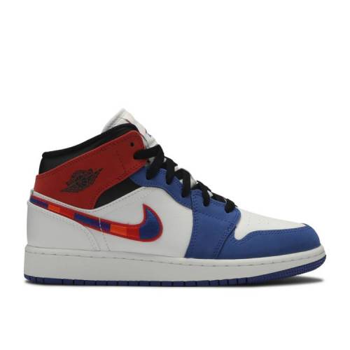 【 AIR JORDAN JORDAN 1 MID SE GS 'MULTICOLORED SWOOSH' / WHITE UNIVERSITY RED RUSH BLUE 】 ナイキ ミッド 白色 ホワイト 赤 レッド ラッシュ 青色 ブルー エアジョーダン ジュニア キッズ ベビー マタニティ スニ|スニケス