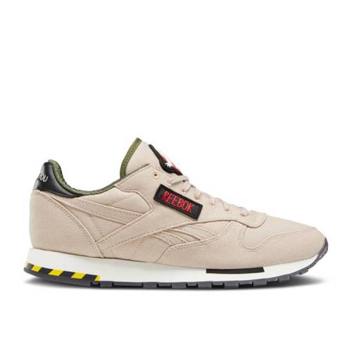 【 REEBOK GHOSTBUSTERS X CLASSIC LEATHER 'KHAKI FLIGHT SUIT' / MODERN BEIGE BLACK BLAZE YELLOW 】 リーボック クラシック レザー フライト モダン ベージュ 黒色 ブラック 黄色 イエロー スニーカー メンズ|スニケス