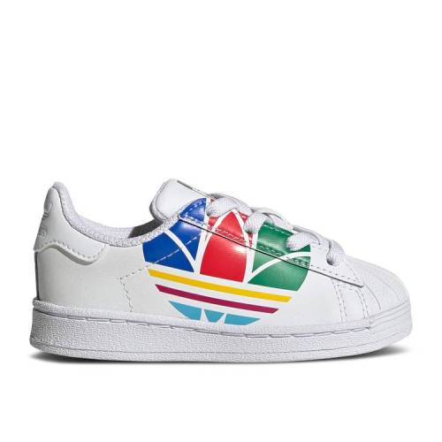 【 ADIDAS SUPERSTAR PURE K 'COLORFUL TREFOIL - CLOUD WHITE' / CLOUD WHITE RED BLUE 】 アディダス スーパースター ピュア トレフォイル 白色 ホワイト 赤 レッド 青色 ブルー ジュニア キッズ ベビー マタニティ |スニケス