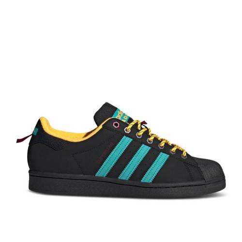 【 ADIDAS SUPERSTAR POPPED COLOR / CORE BLACK HI RES AQUA SOLAR 】 アディダス スーパースター コア 黒色 ブラック アクア スニーカー メンズ