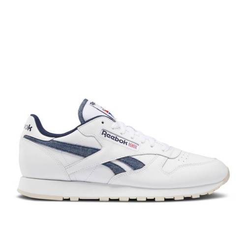 【 REEBOK CLASSIC LEATHER 'WHITE DENIM' / WHITE VECTOR NAVY STUCCO 】 リーボック クラシック レザー 白色 ホワイト 紺色 ネイビー スニーカー メンズ｜スニケス