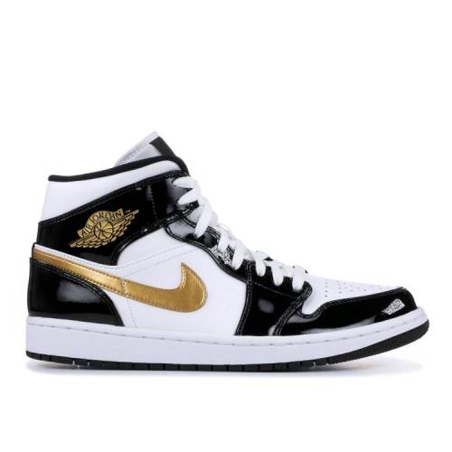 【 AIR JORDAN JORDAN 1 MID PATENT SE 'BLACK GOLD' / BLACK WHITE METALLIC GOLD 】 ナイキ ミッド パテント 黒色 ブラック 白色 ホワイト ゴールド エアジョーダン スニーカー メンズ