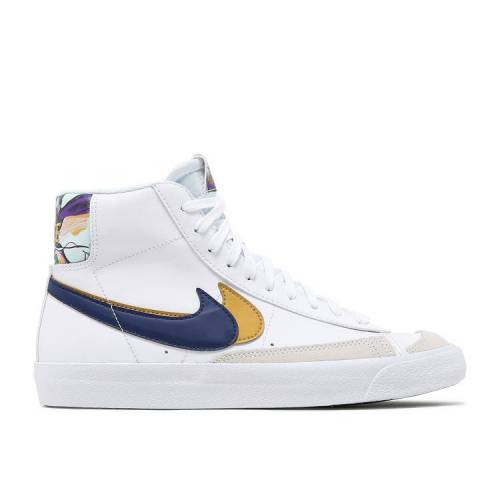 【 NIKE BLAZER MID '77 SE GS 'DOUBLE SWOOSH - WHITE GOLD BLUE VOID' / WHITE METALLIC GOLD BLUE VOID 】 ブレイザー ミッド スウッシュ スウォッシュ 白色 ホワイト ゴールド 青色 ブルー ジュニア キッズ ベビー マタ|スニケス