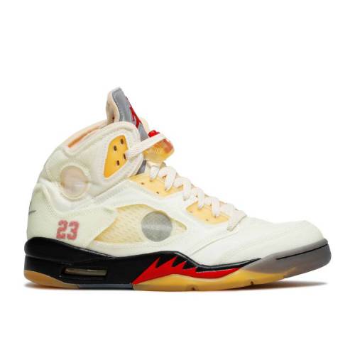 【 AIR JORDAN OFF-WHITE X JORDAN 5 SP 'SAIL' / SAIL FIRE RED MUSLIN BLACK 】 ナイキ オフホワイト ファイア 赤 レッド 黒色 ブラック エアジョーダン スニーカー メンズ
