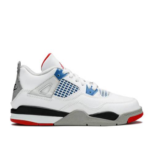【 AIR JORDAN JORDAN 4 RETRO SE PS 'WHAT THE 4' / WHITE MILITARY BLUE FIRE RED 】 ナイキ 白色 ホワイト 青色 ブルー ファイア 赤 レッド エアジョーダン ジュニア キッズ ベビー マタニティ スニーカー|スニケス