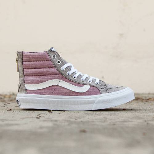 ヴァンズ バンズ スケートハイ スリム スニーカー レディース 【 VANS WOMEN SK8-HI SLIM ZIP - FLORAL CHAMBRAY (GRAY / TRUE WHITE) 】|スニケス