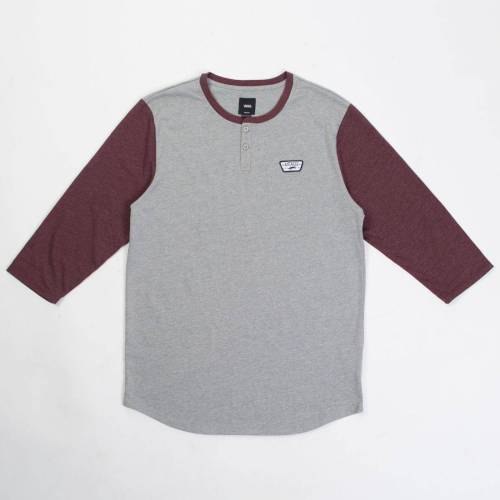 ヴァンズ バンズ 野球 プルオーバー メンズ 【 VANS MEN CAJON BASEBALL TEE (GRAY / BURGUNDY) 】 メンズ流行り物 トップス カットソー