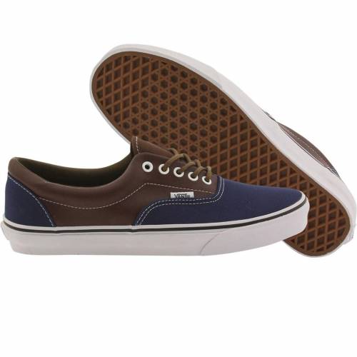 ヴァンズ バンズ レザー スニーカー メンズ 【 VANS MEN ERA - LEATHER PLAID (BLUE / ESTATE POTTING SOIL) 】
