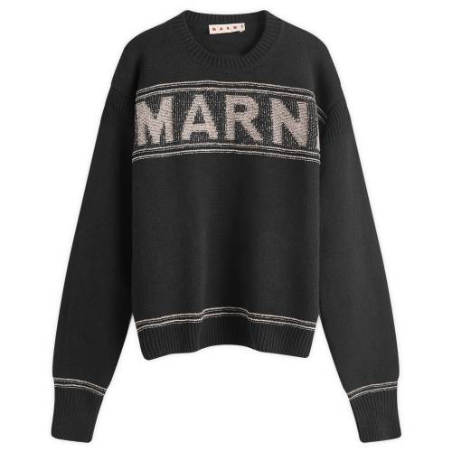マルニ ロゴタイプ 編み物 トレイナー 調教師 黒いこと 黒いこと メンズ 【 MARNI FISHERMAN LOGO KNIT SWEATSHIRT / BLACK 】 メンズ流行り物 トップス