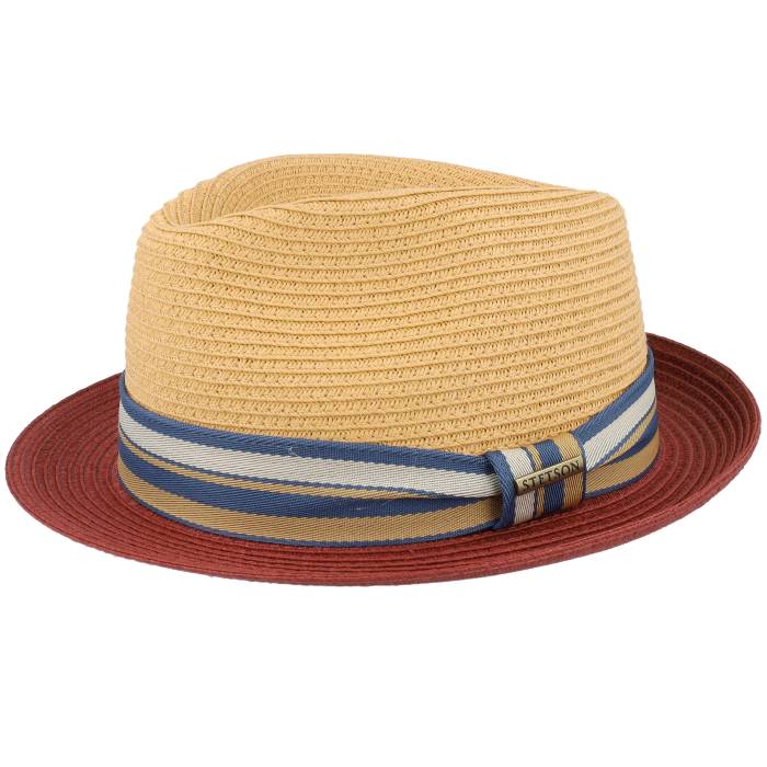 ステットソン Stetson 【 Red/Beige Trilby Straw Hat Men Beige 】 メンズ ベージュ