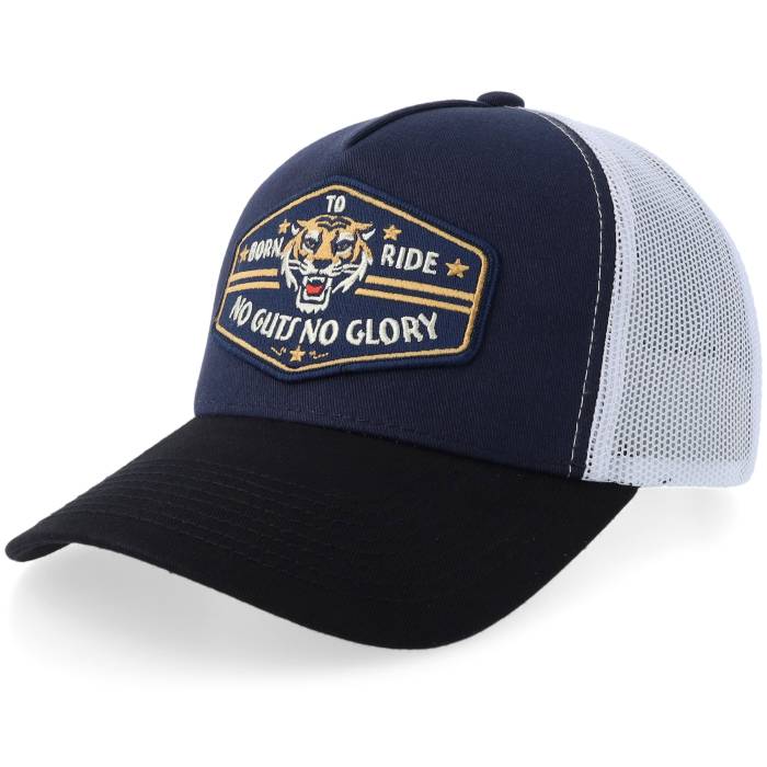 Born To Ride 【 No Guts No Glory Tiger Navy/White/Black A-Frame Trucker Men Blue / Black 】 トラッカー メンズ 青色 ブルー 黒色 ブラック