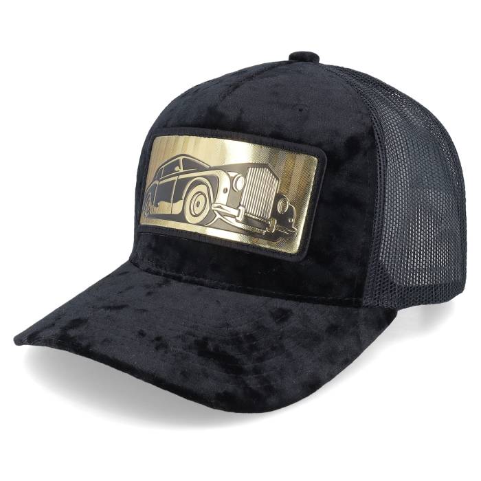 Calza Pennello 【 Luxury Car Gold Patch Velvet Black A-Frame Trucker Men Black 】 ゴールド 黒色 ブラック トラッカー メンズ 黒色 ブラック