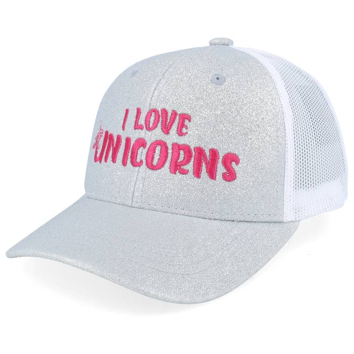 Unicorns 【 Kids I Love Silver Glitter/White Trucker Kids Grey 】 Silver 銀色・シルバー トラッカー ジュニア キッズ 灰色 グレー