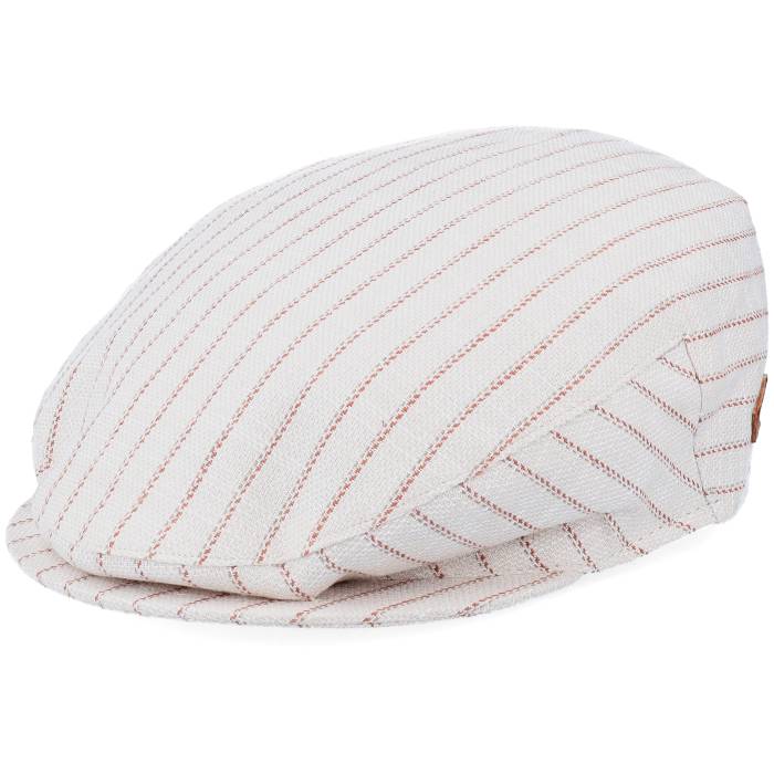 Mjm Hats 【 Oliver Linen/Cotton Beige/Red Stripe Flat Cap Men White 】 Stripe ストライプ キャップ 帽子 メンズ 白色 ホワイト