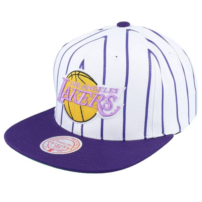 ミッチェル&ネス Mitchell & Ness 【 Los Angeles Lakers Retro Pinstripe White/Purple Snapback Men White 】 Lakers レイカーズ レトロ Snapback スナップバック バッグ メンズ 白色 ホワイト|スニケス