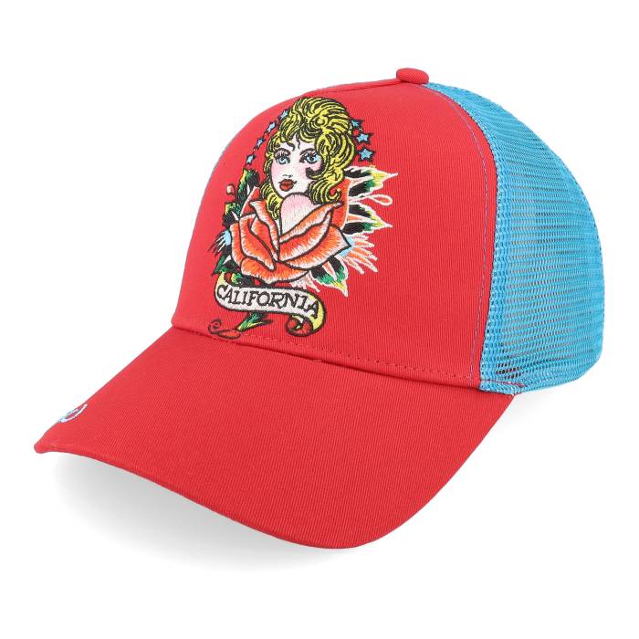 エドハーディー Ed Hardy 【 California Dreamer Red/Blue Trucker Men Red 】 黄金州 トラッカー メンズ Red 赤・赤いこと