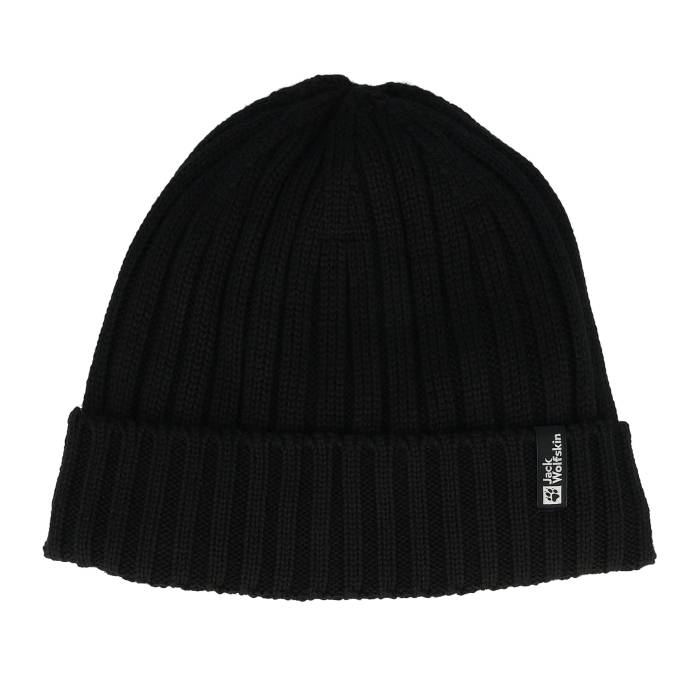 ジャックウルフスキン Jack Wolfskin 【 Rib Knit Beanie Black Cuff Men Black 】 ニット キャップ 帽子 黒色 ブラック メンズ 黒色 ブラック｜スニケス