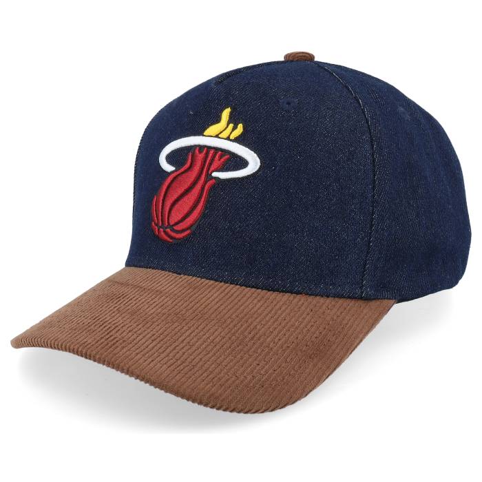 ミッチェル\u0026ネス Mitchell \u0026 Ness 【 Miami Heat D-Stressed Pro Dark Navy/Brown Corduroy A-Frame Adjustable Men Blue 】 マイアミ 熱さ 労働者階級 コール天 メンズ 青味 青み