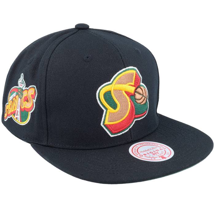 ミッチェル&ネス Mitchell & Ness 【 Seattle Supersonics Black Pop Black Snapback Men Black 】 シアトル 黒色 ブラック Snapback スナップバック バッグ メンズ 黒色 ブラック|スニケス