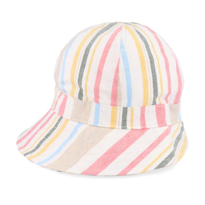 Seeberger 【 Cotton Mix Cap In Multistripe Design Linen/Coral Cloche Women White / 】 旗がしら かぶり笠 レディース 白いこと 白いこと