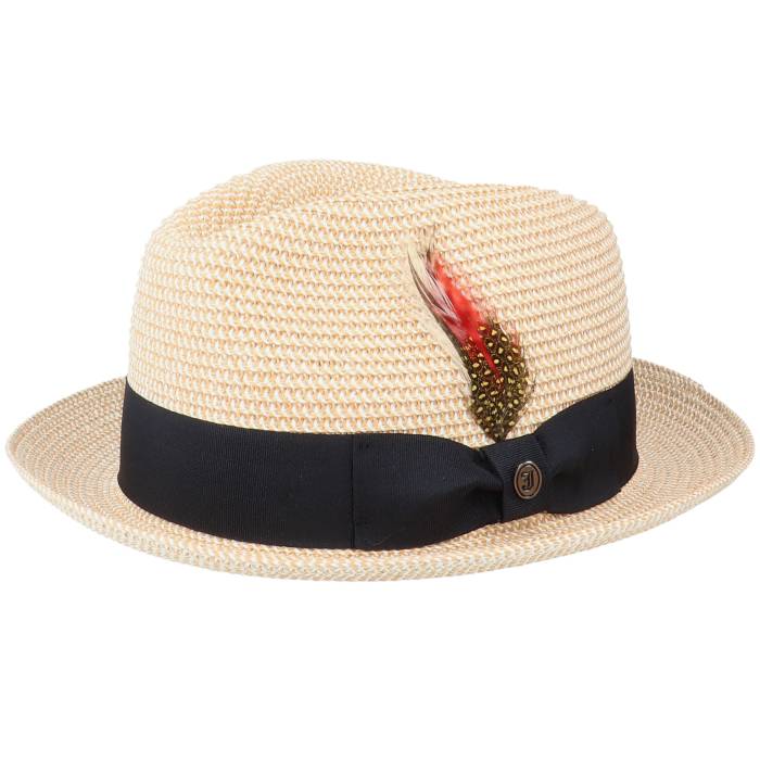 Jaxon \u0026 James 【 Pinch Crown Toyo Braided Natural/Black Trilby Men Beige 】 メンズ ベージュ