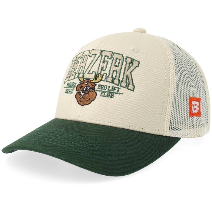 Berzerk 【 Jacked Moose Collage Script Stone/Dark Green Trucker Men Beige 】 スクリプト green 緑・グリーン トラッカー メンズ ベージュ