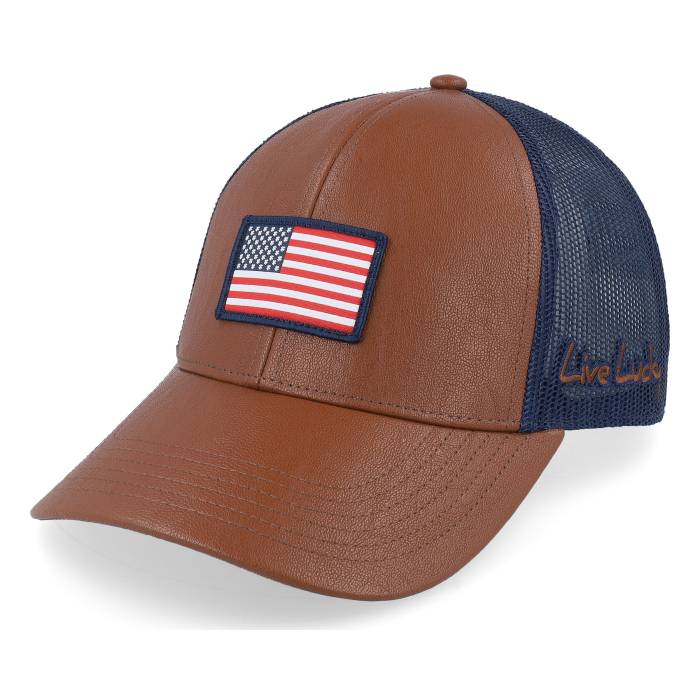Black Clover 【 Noble Brown Leather W Navy Mesh W Usa Flag Patch Men Brown 】 茶色 ブラウン レザー 紺色 ネイビー メンズ 茶色 ブラウン