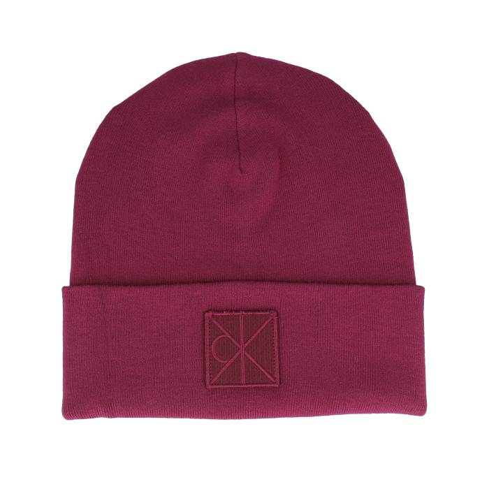 カルバンクライン Calvin Klein 【 Emblem Patch Fine Rib Beanie Alluring Pink Cuff Men Red 】 旗がしら かぶり笠 pink サクラ色 メンズ Red 赤・赤いこと