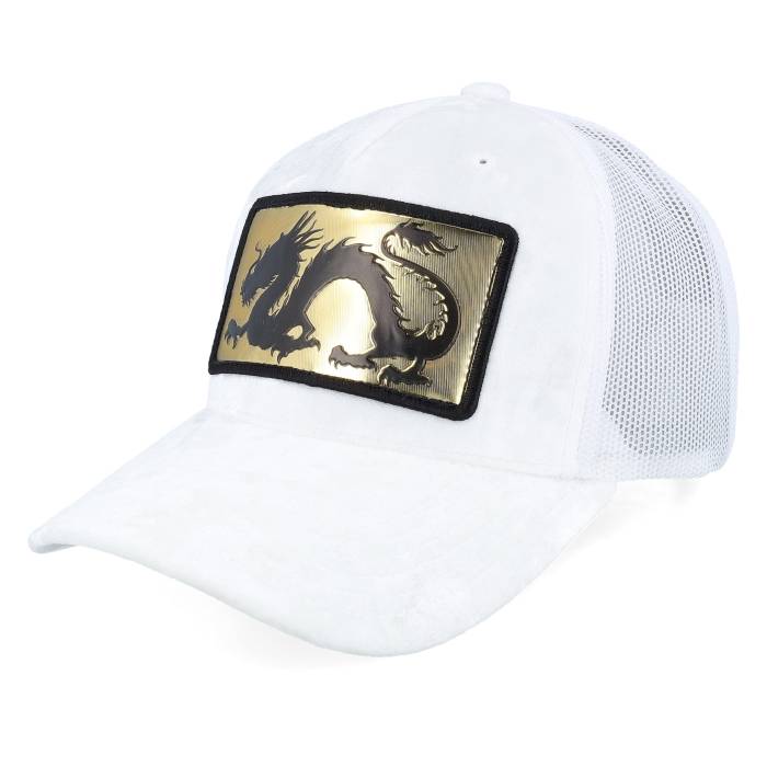 Calza Pennello 【 Chinese Dragon Gold Patch Velvet White A-Frame Trucker Men White 】 ドラゴン ゴールド 白色 ホワイト トラッカー メンズ 白色 ホワイト
