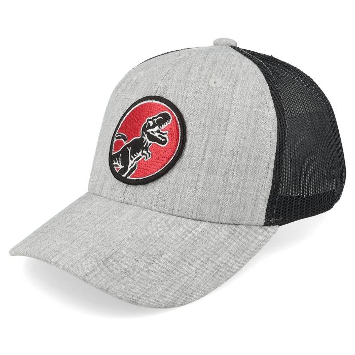 Kiddo Cap 【 Kids T-Rex Red Round Patch Heather Grey/Black Trucker Kids Grey 】 Red 赤・レッド heather ヘザー トラッカー ジュニア キッズ 灰色 グレー｜スニケス