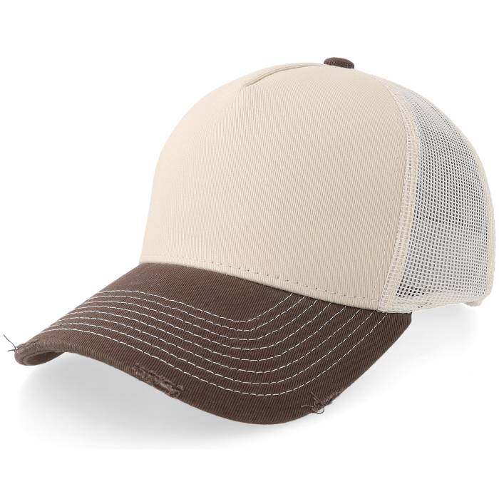 Equip 【 Distressed Stone/Brown Pigment Washed A-Frame Trucker Men Beige 】 トラッカー メンズ ベージュ