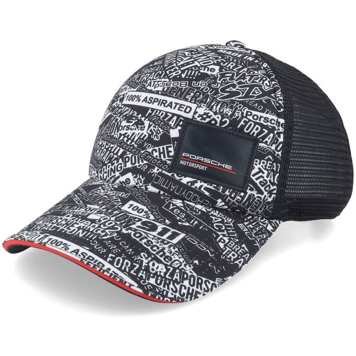 Porsche 【 Motorsport Quoted All Over Print Black Trucker Men Black 】 黒いこと 黒いこと トラッカー メンズ 黒いこと 黒いこと
