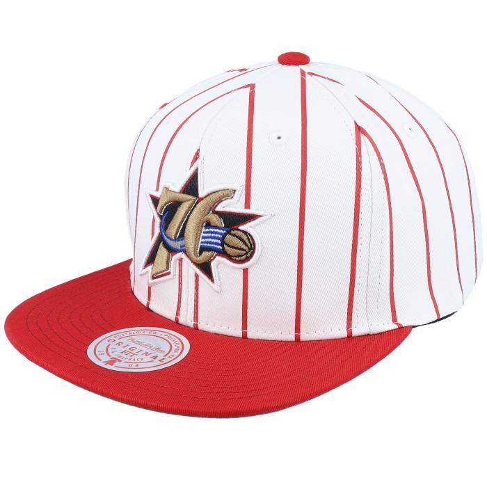 ミッチェル&ネス Mitchell & Ness 【 Philadelphia 76Ers Retro Pinstripe White/Red Snapback Men White 】 フィラデルフィア 76ers セブンティシクサーズ レトロ Snapback スナップバック バッグ メンズ 白色 ホワイト|スニケス