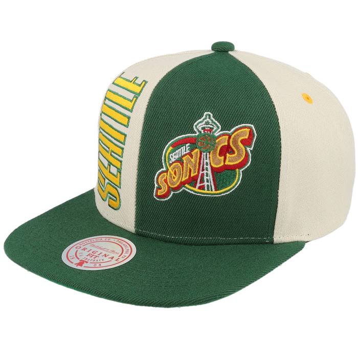 ミッチェル&ネス Mitchell & Ness 【 Seattle Supersonics Pop Panel Hwc Off White/Green Snapback Men Beige / Green 】 シアトル Snapback スナップバック バッグ メンズ ベージュ green 緑・グリーン｜スニケス