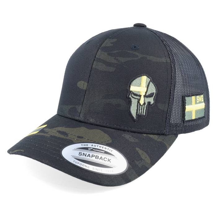 Army Head 【 Sverige Sweden Army Skull Black Camo Trucker Men 】 アーミー 黒色 ブラック カモ柄 トラッカー メンズ