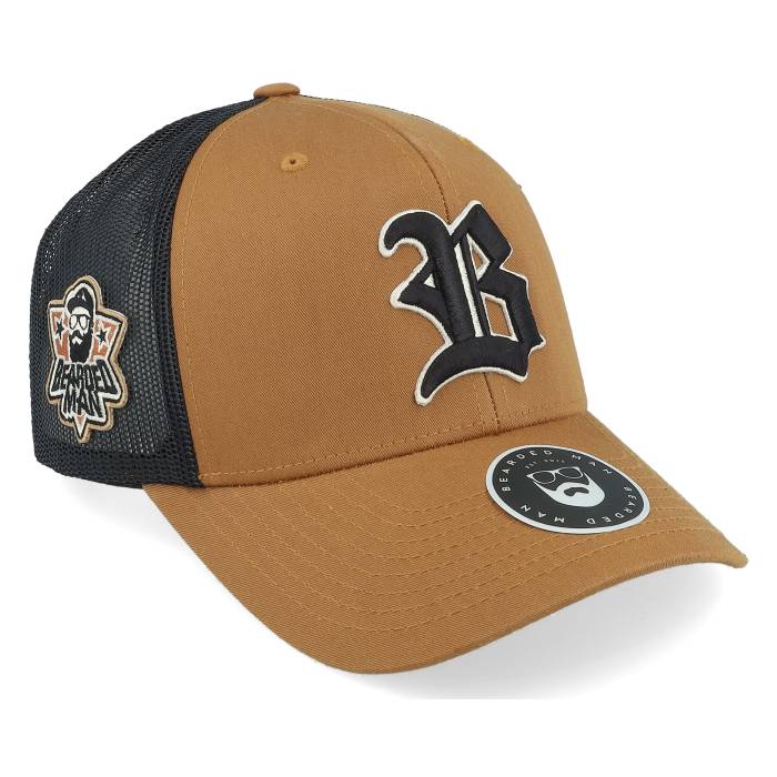Bearded Man 【 3D Sport Logo Side Patch Caramel/Black Trucker Men Brown 】 ロゴ トラッカー メンズ 茶色 ブラウン|スニケス