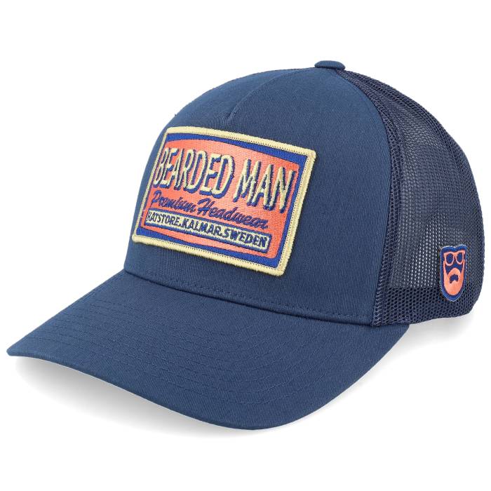 Bearded Man 【 Logo Patch Red/Blue Navy A-Frame Trucker Men Blue 】 ロゴ 紺色 ネイビー トラッカー メンズ 青色 ブルー