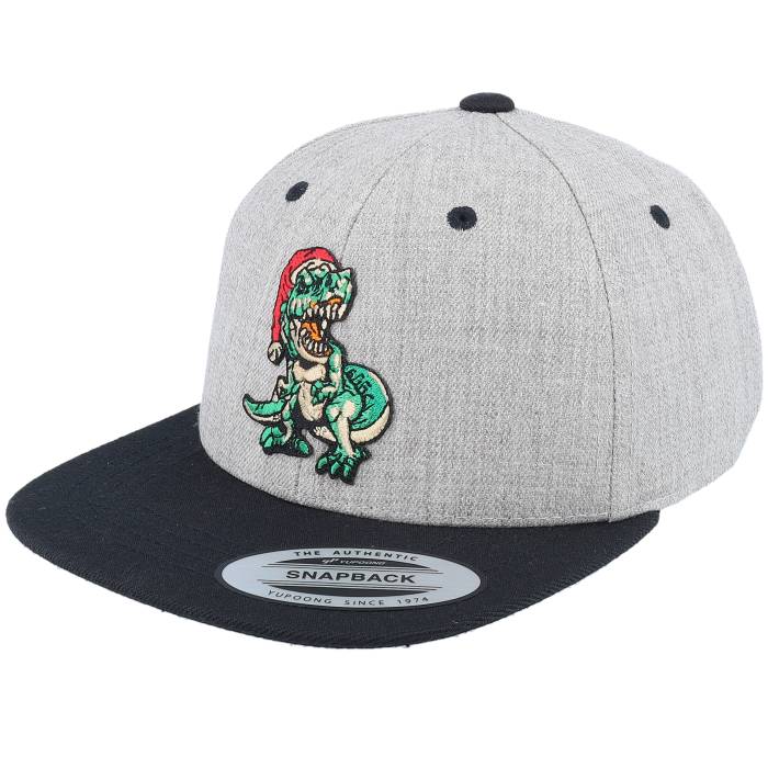 Ho-Ho-Hats 【 Kids Dino T-Rex Santa Heather Grey/Black Snapback - Kiddo Cap Kids Grey 】 heather ヘザー Snapback スナップバック バッグ キャップ 帽子 ジュニア キッズ 灰色 グレー